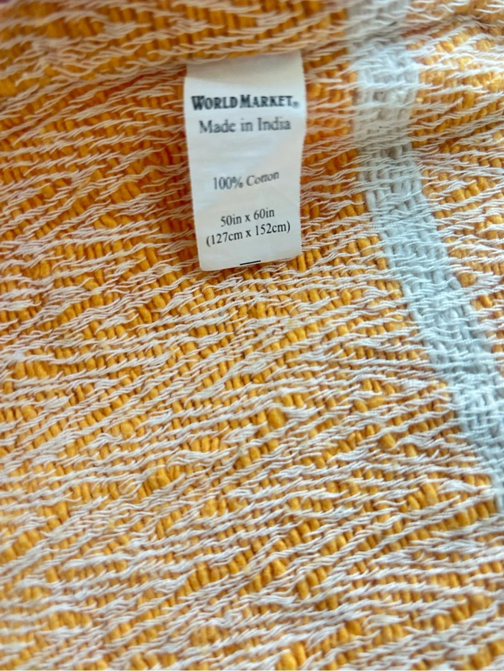 World Market Cotton Throw Blanket Striped Coral Pink Mustard Yellow Fringe 50x60